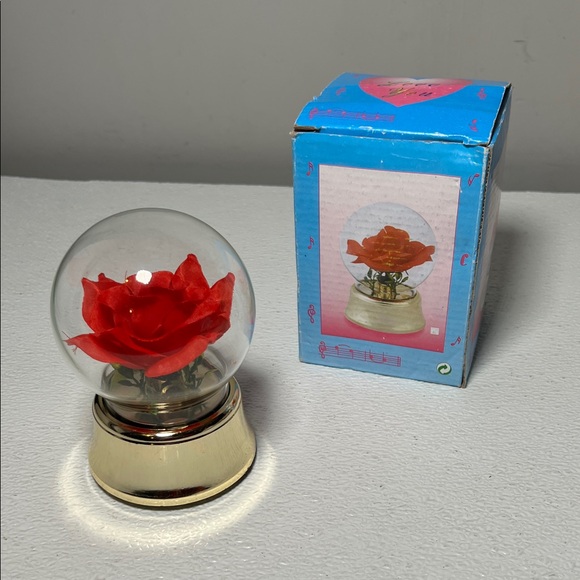 Other - Red Rose Glass Globe with Gold Base in the Original Box